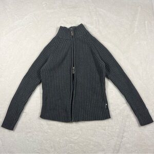 Studio London Double Zip Cotton Women's Gray Ribbed Sweater